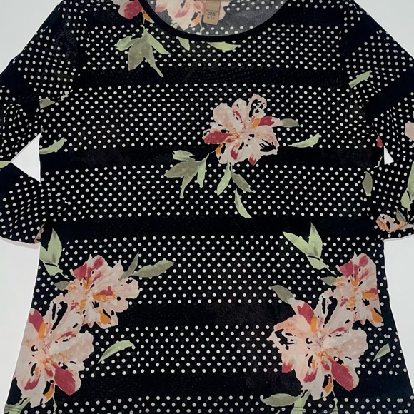 Vintage y2k i.e. floral & polka dot pattern sheer long sleeve top - Picture 4 of 4